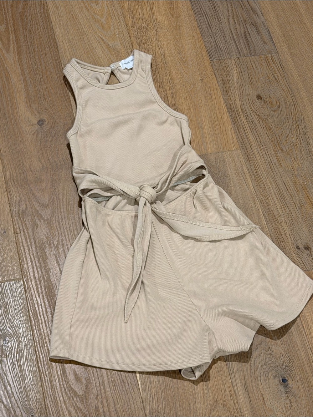 Lovers + Friends Beige Ribbed Cutout Tie Front Romper XS - Picture 3 of 8